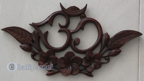 Wooden Wallhanging, OM, Made From Suar Wood Brown Polished