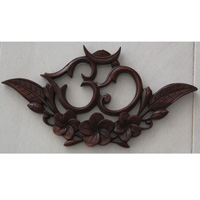 Wooden Wallhanging, OM, Made From Suar Wood Brown Polished