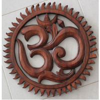 Wooden Wallhanging, OM, Made From Suar Wood Brown Polished