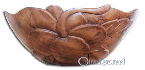 Wooden Bowl Flower Carving, Hand Carved From Suar Wood