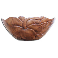 Wooden Bowl Flower Carving, Hand Carved From Suar Wood