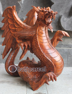 Wooden Dragon Carving, Hand Carved From Suar Wood