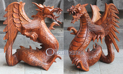 Wooden Dragon Carving, Hand Carved From Suar Wood