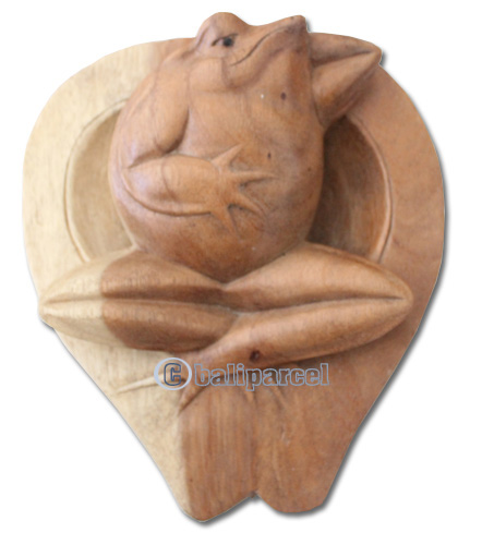 Wooden Frog, Hand Carved From Suar Wood With Natural Polished