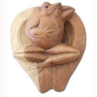 Wooden Frog, Hand Carved From Suar Wood With Natural Polished