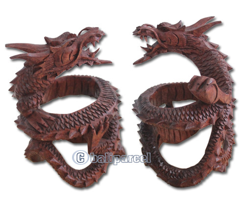 Wooden Dragon Carving, Hand Carved From Suar Wood With Brown Polished