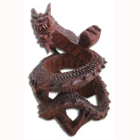 Wooden Dragon Carving, Hand Carved From Suar Wood With Brown Polished