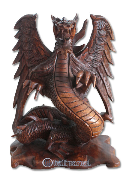 Wooden Dragon Carving, Hand Carved From Suar Wood
