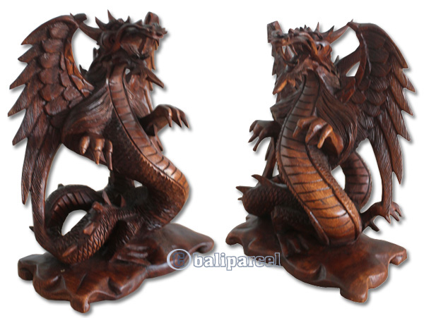 Wooden Dragon Carving, Hand Carved From Suar Wood
