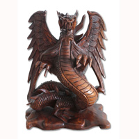 Wooden Dragon Carving, Hand Carved From Suar Wood