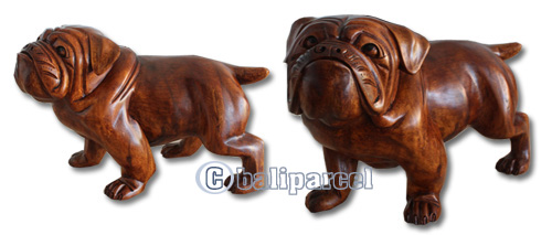 Wooden Dog, Hand Carved From Suar Wood With Brown Polished