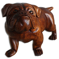 Wooden Dog, Hand Carved From Suar Wood With Brown Polished