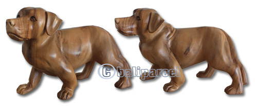 Wooden Dog, Hand Carved From Suar Wood With Natural Polished