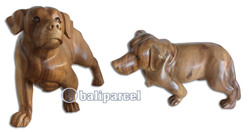 Wooden Dog, Hand Carved From Suar Wood With Natural Polished