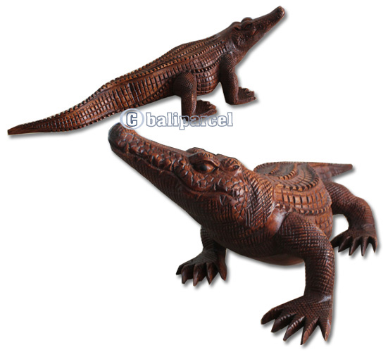Wooden Crocodile, Hand Carved From Suar Wood With Brown Polished
