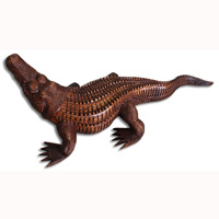 Wooden Crocodile, Hand Carved From Suar Wood With Brown Polished