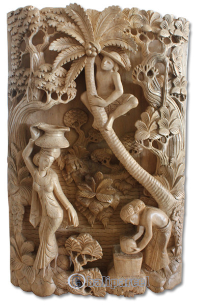 Wooden Wallhanging, Hand Carved From Suar Wood With Natural Polished