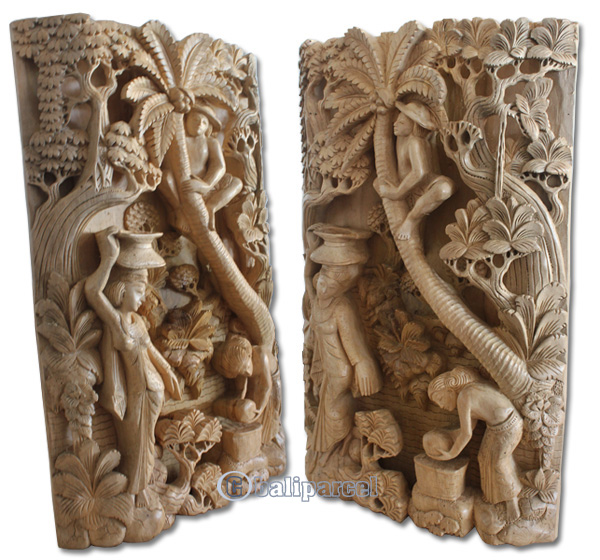 Wooden Wallhanging, Hand Carved From Suar Wood With Natural Polished