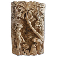 Wooden Wallhanging, Hand Carved From Suar Wood With Natural Polished