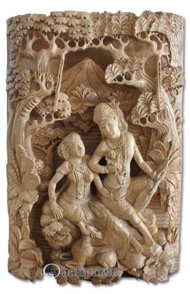 Wooden Wallhanging Rama And Shita, Hand Carved From Suar Wood With Natural Polished