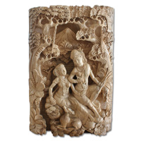 Wooden Wallhanging Rama And Shita, Hand Carved From Suar Wood With Natural Polished