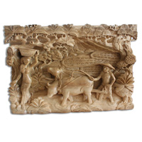 Wooden Wallhanging, Hand Carved From Suar Wood With Natural Polished