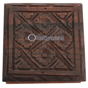 Wooden Box, Hand Carved From Sono Wood, With Bali Flower Carving