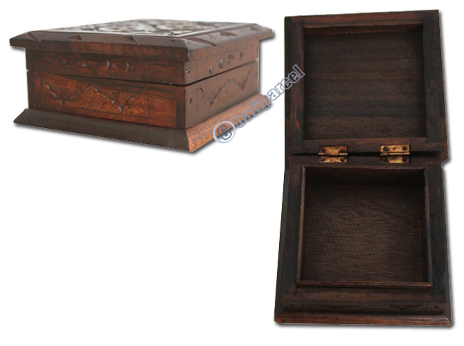 Wooden Box, Hand Carved From Sono Wood, With Bali Flower Carving