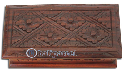 Wooden Box, Hand Carved From Sono Wood, With Bali Flower Carving