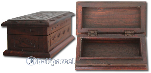 Wooden Box, Hand Carved From Sono Wood, With Bali Flower Carving