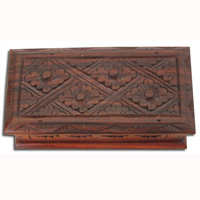 Wooden Box, Hand Carved From Sono Wood, With Bali Flower Carving