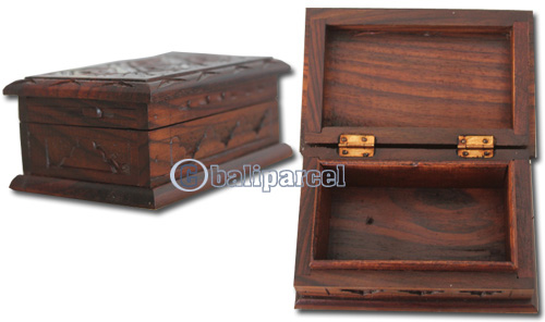 Wooden Box, Hand Carved From Sono Wood, With Bali Flower Carving