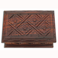 Wooden Box, Hand Carved From Sono Wood, With Bali Flower Carving
