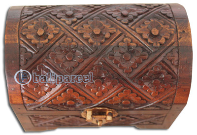 Wooden Box, Hand Carved From Sono Wood, With Bali Flower Carving