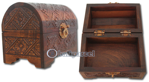 Wooden Box, Hand Carved From Sono Wood, With Bali Flower Carving