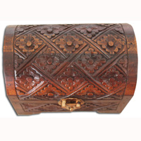 Wooden Box, Hand Carved From Sono Wood, With Bali Flower Carving