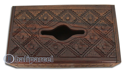 Wooden Box, Hand Carved From Sono Wood, With Bali Flower Carving