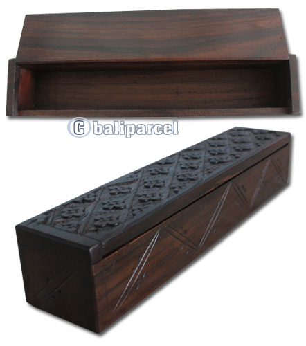 Wooden Box, Hand Carved From Sono Wood, With Bali Flower Carving