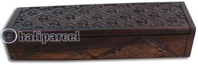 Wooden Box, Hand Carved From Sono Wood, With Bali Flower Carving