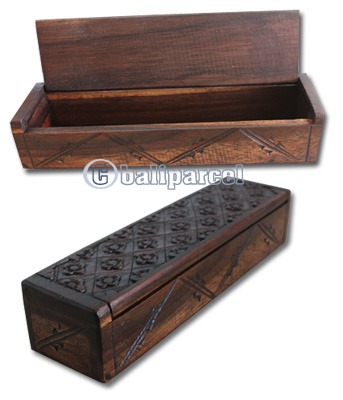 Wooden Box, Hand Carved From Sono Wood, With Bali Flower Carving