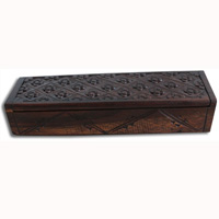 Wooden Box, Hand Carved From Sono Wood, With Bali Flower Carving