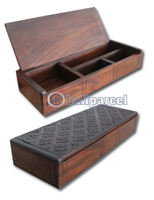 Wooden Box, Hand Carved From Sono Wood, With Bali Flower Carving