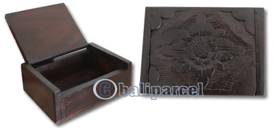 Wooden Box, Hand Carved From Sono Wood, With Bali Flower Carving
