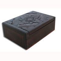 Wooden Box, Hand Carved From Sono Wood, With Bali Flower Carving