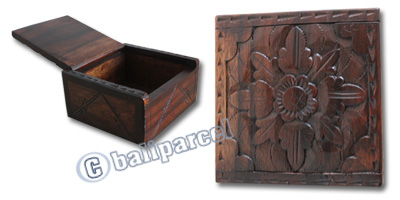 Wooden Box, Hand Carved From Sono Wood, With Bali Flower Carving