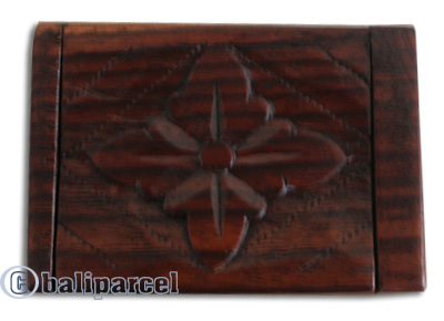 Wooden Box, Hand Carved From Sono Wood, With Bali Flower Carving