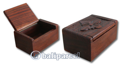 Wooden Box, Hand Carved From Sono Wood, With Bali Flower Carving