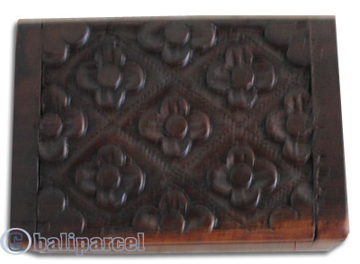 Wooden Box, Hand Carved From Sono Wood, With Bali Flower Carving
