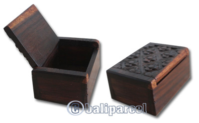 Wooden Box, Hand Carved From Sono Wood, With Bali Flower Carving