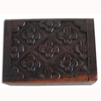 Wooden Box, Hand Carved From Sono Wood, With Bali Flower Carving